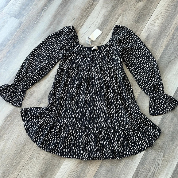 New In Dresses & Skirts - NWT New In Boho Long Sleeve Flowy Black & White A-Line Mini Dress Sz M